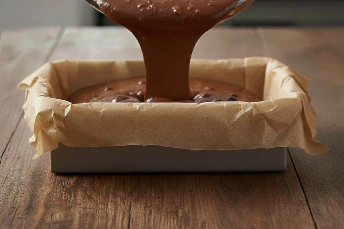 Pouring the batter into the prepared pan.