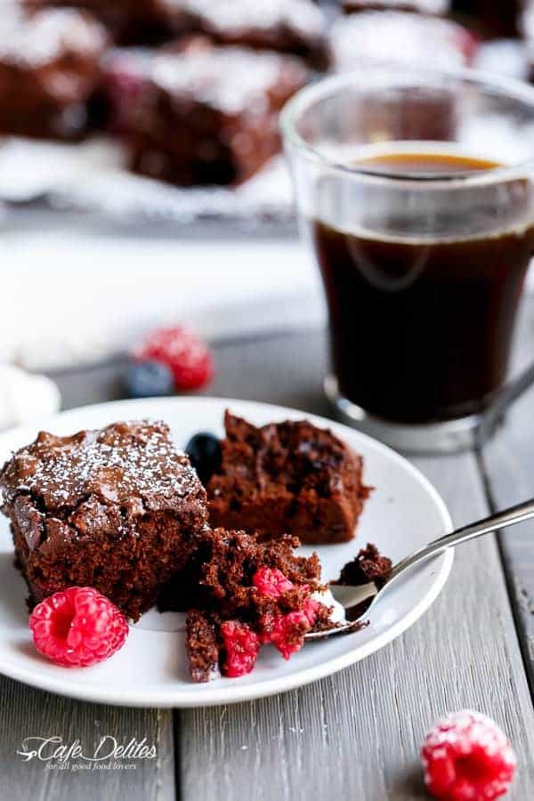 Sweet blueberries and tart raspberries baked into a chocolate Nutella brownie filled with  Mixed Berry Nutella Brownies