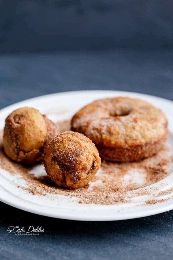 Nutella Stuffed Baked Banana Bread Donuts | https://cafedelites.com