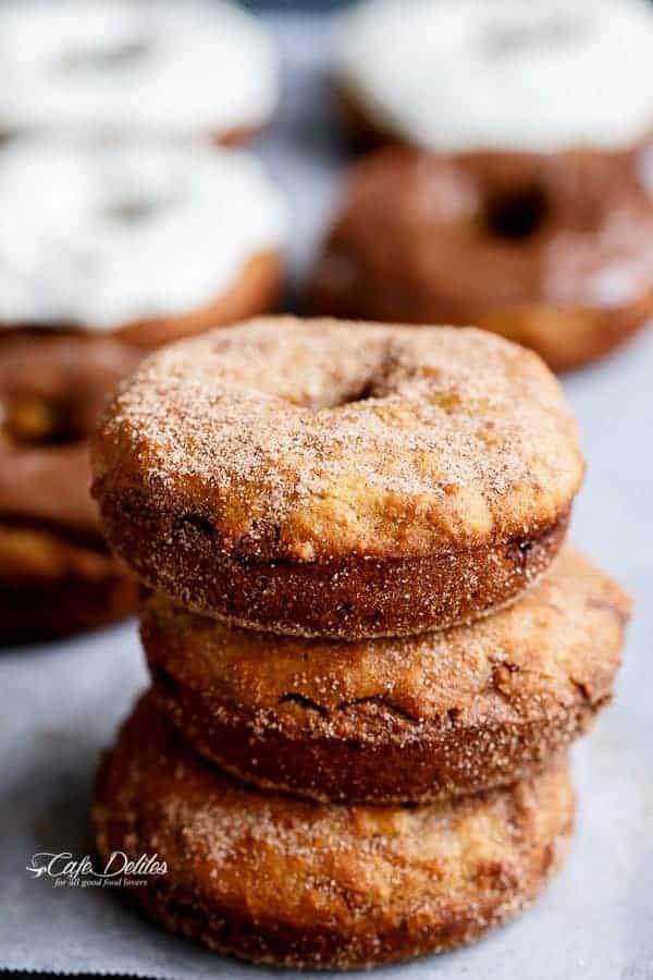 Nutella Stuffed Baked Banana Bread Donuts | https://cafedelites.com