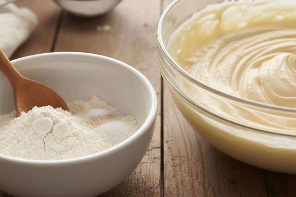 Combining the dry ingredients.