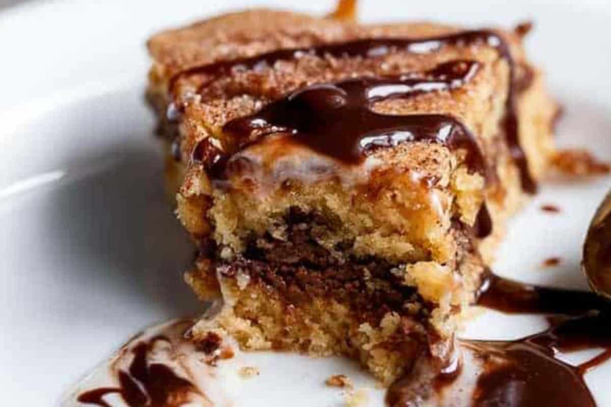 Close-up shot of Nutella Stuffed Skillet Cookie.