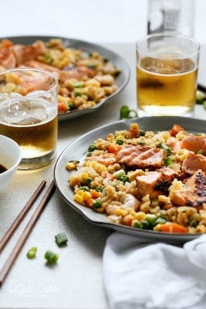 Seared Salmon and Prawn Fried Rice