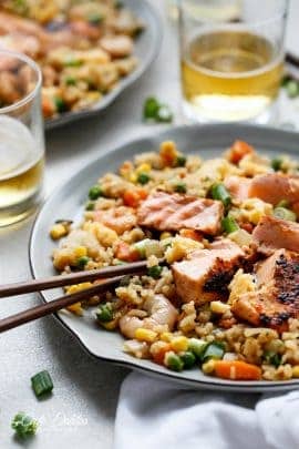 Seared Salmon and Prawn Fried Rice