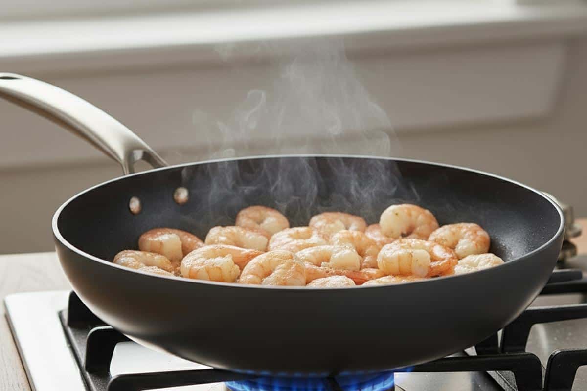 Cooking the prawns.