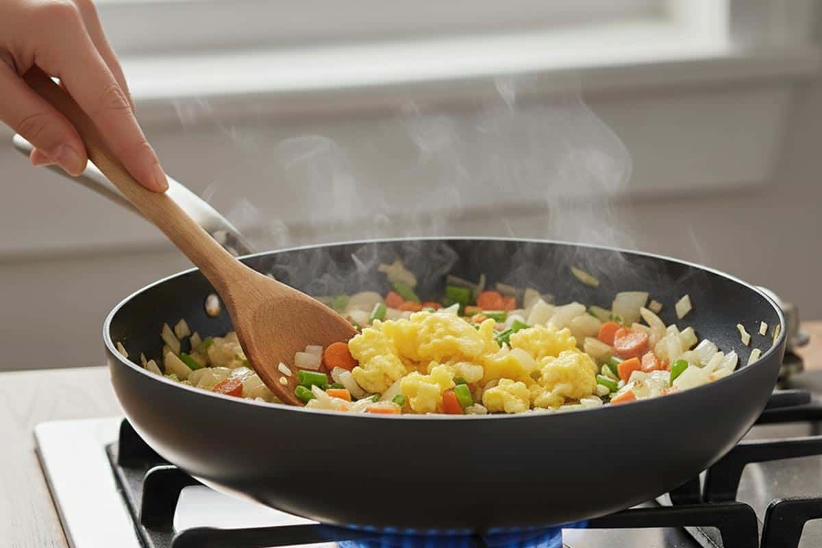 Added the onion, garlic, green onions, and diced carrots in the pan.