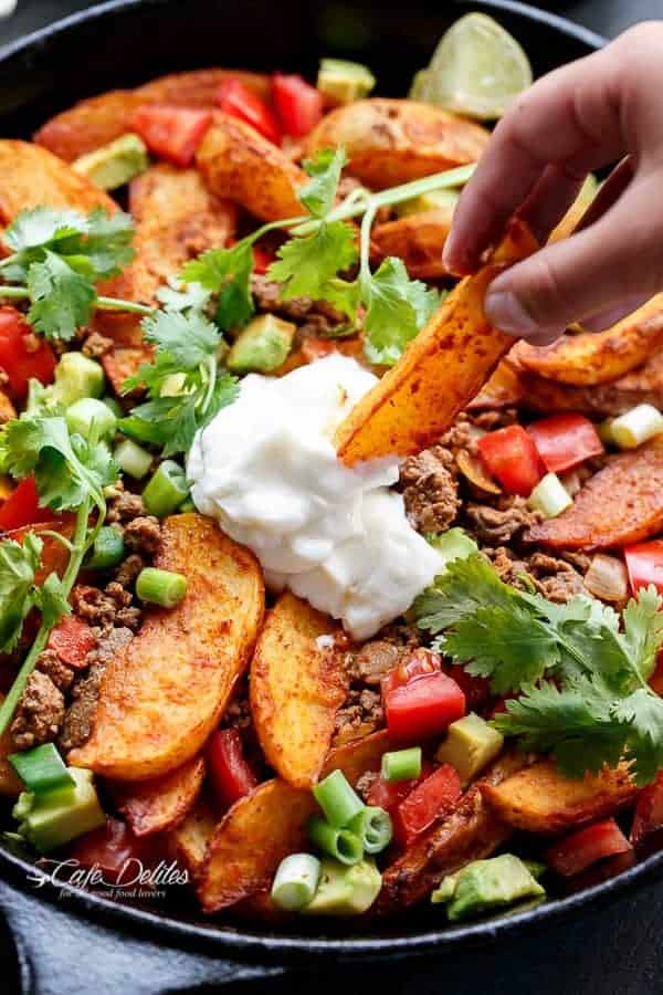  crispy wedges topped with Mexican Taco beef mince Smokey Mexican Beef Wedges