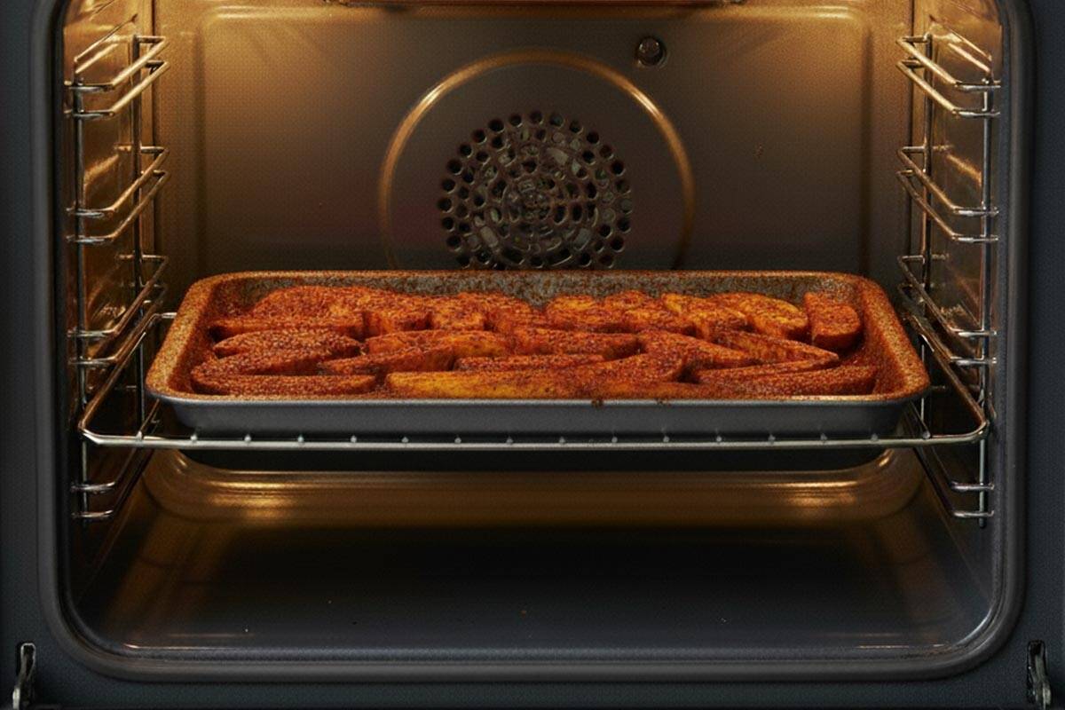 Baking the potatoes.