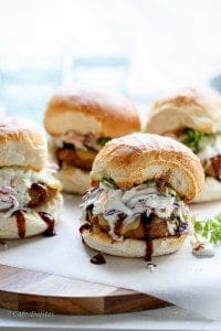Bbq Turkey and Greek Yogurt 'Slaw Burgers on a platter
