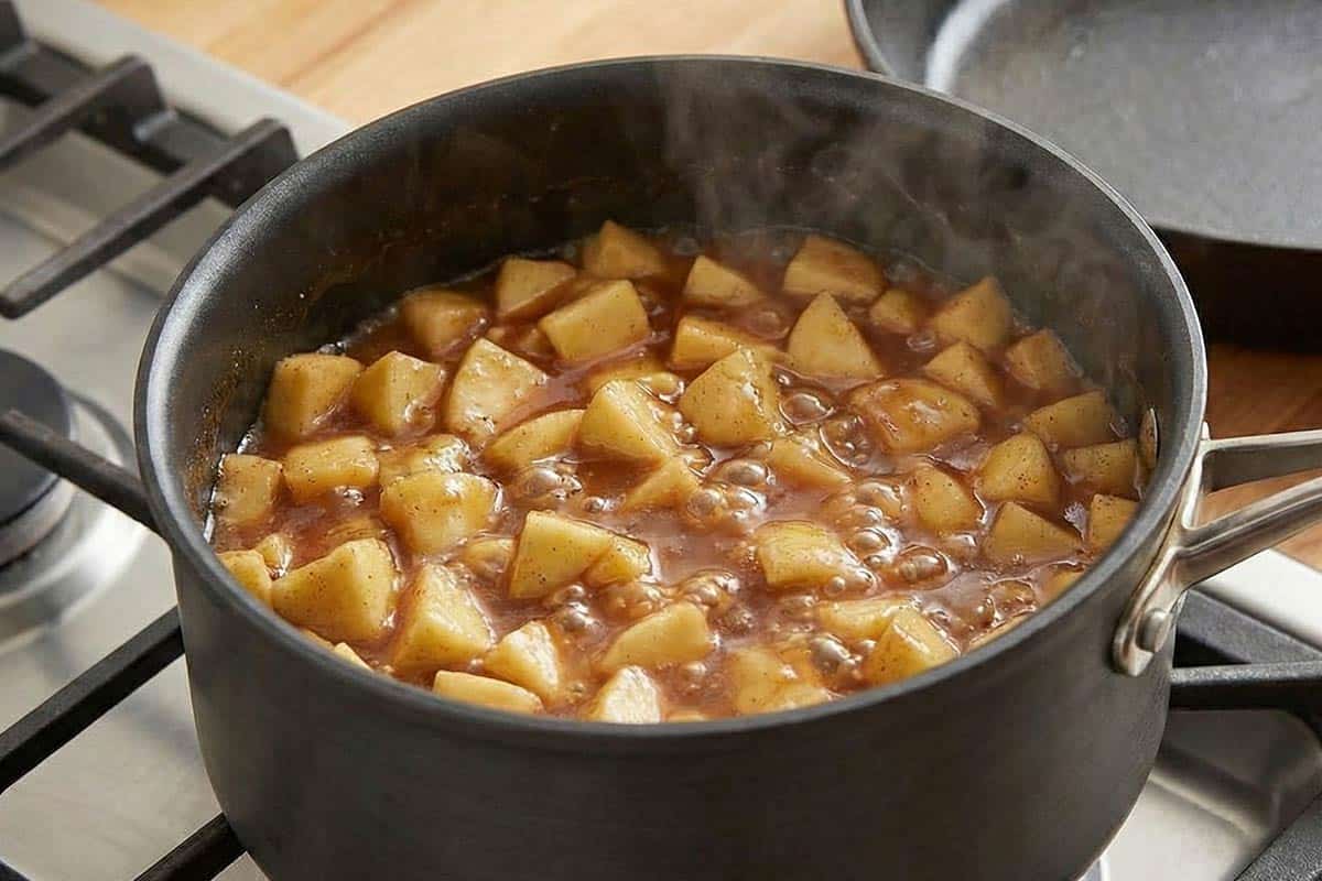 Cooking the filling ingredients in a saucepan. - 4