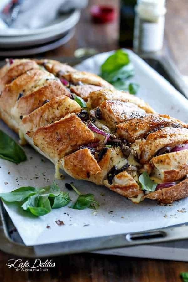 Barbecue Chicken Pizza Stuffed Bread | https://cafedelites.com