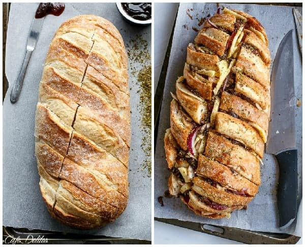 Barbecue Chicken Pizza Stuffed Bread | https://cafedelites.com