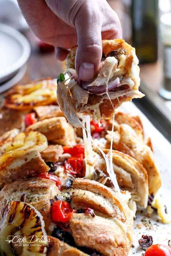 Barbecue Chicken Pizza Stuffed Bread | https://cafedelites.com