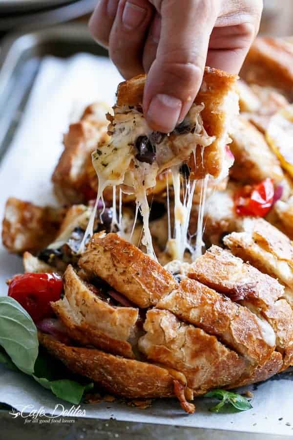 Barbecue Chicken Pizza Stuffed Bread | https://cafedelites.com
