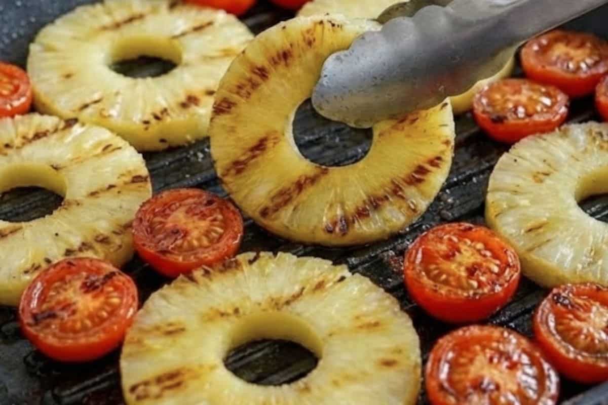 While the bread bakes, grill the pineapple rings and cherry tomatoes - 9