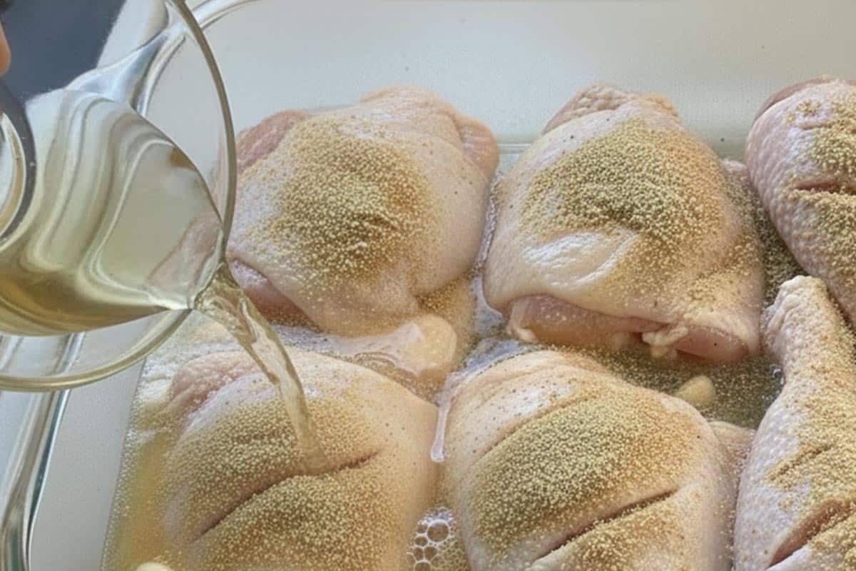 Marinating the chicken with lager, garlic, stock powder, and salt. - 3