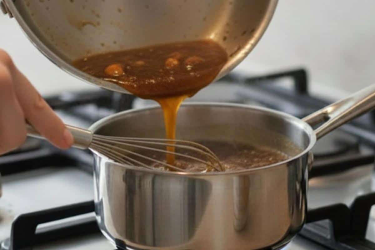 Adding the mushroom mixture with its liquid in a small saucepan with melted butter. - 9