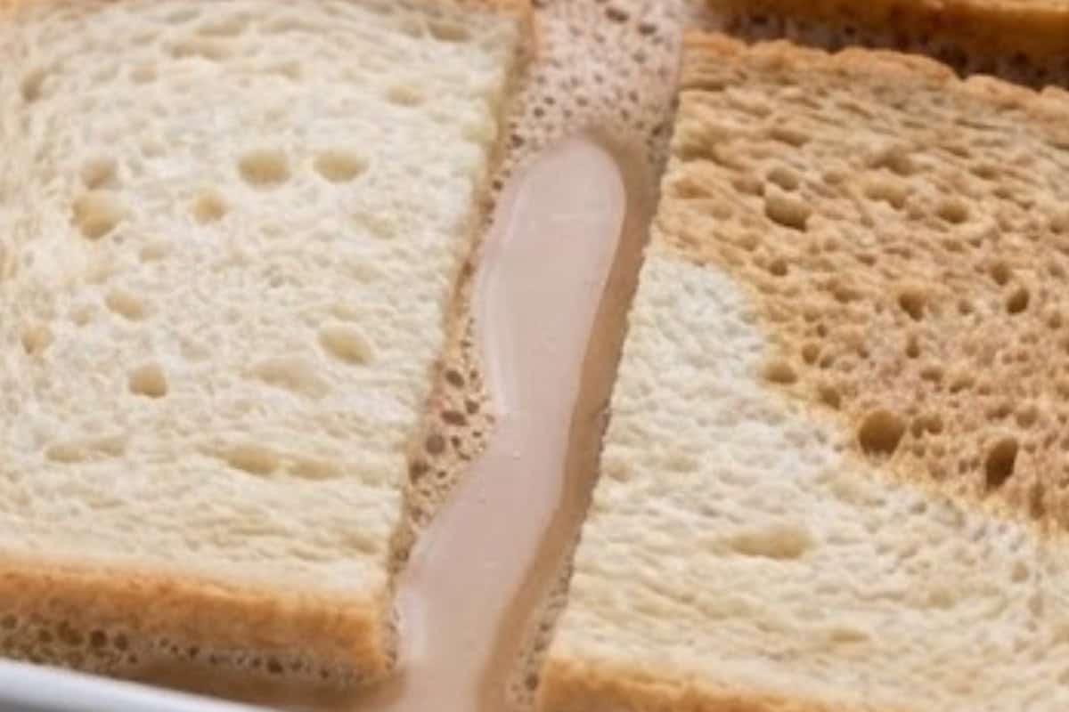 Pour the coffee mixture into a shallow dish. Place 8 bread halves into the mixture  - 4