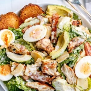 Skinny Chicken and Avocado Caesar Salad on a tray