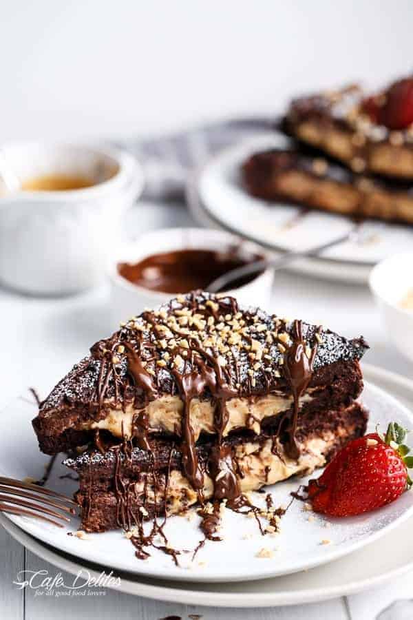 Chocolate brownie peanut butter cheesecake stuffed french toasts