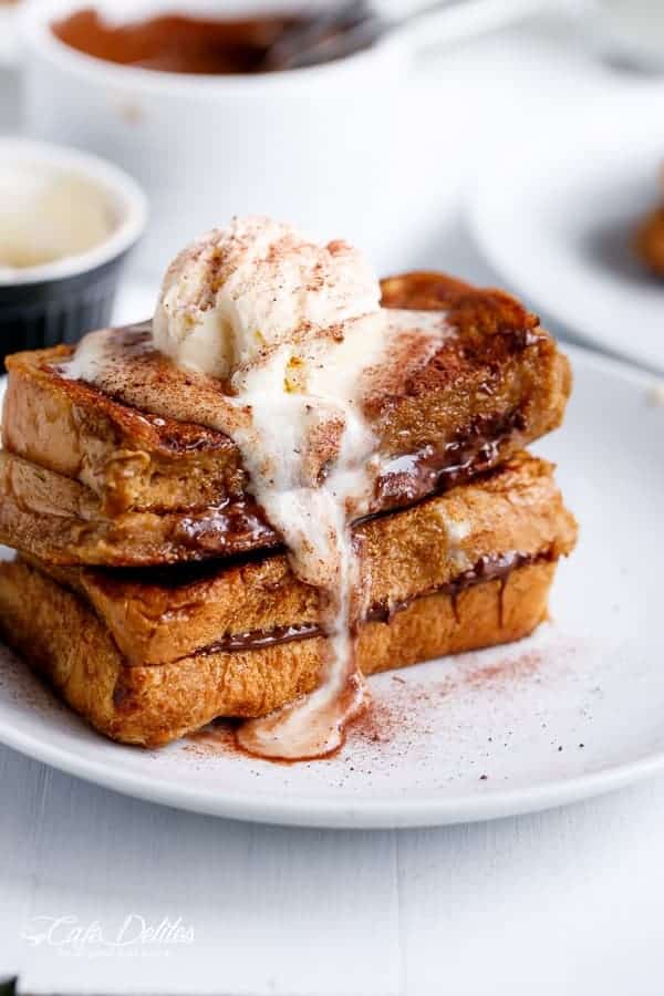 Cappuccino Chocolate French Toast with Coffee Cream | https://cafedelites.com