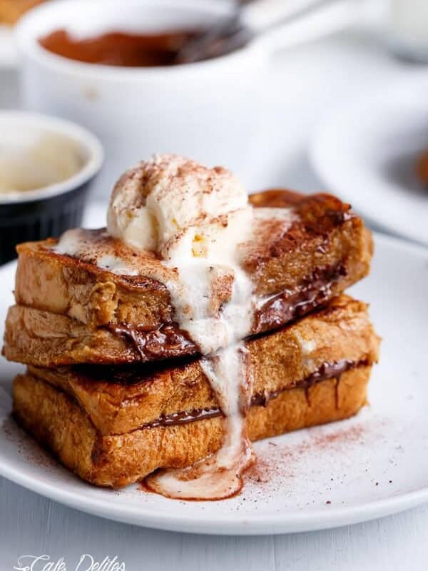 Cappuccino Chocolate French Toast with Coffee Cream stack on each other