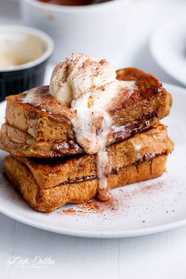 Cappuccino Chocolate French Toast with Coffee Cream on a plate