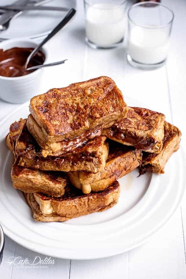 Cappuccino Chocolate French Toast with Coffee Cream being stack on each other 