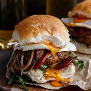 Drunken Aussie Beef Burgers on plate
