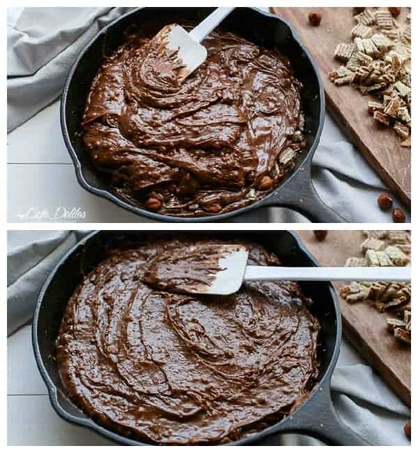 Ferrero Rocher Deep Dish Skillet Brownie Cookie | https://cafedelites.com