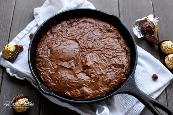 Ferrero Rocher Deep Dish Skillet Brownie Cookie | https://cafedelites.com