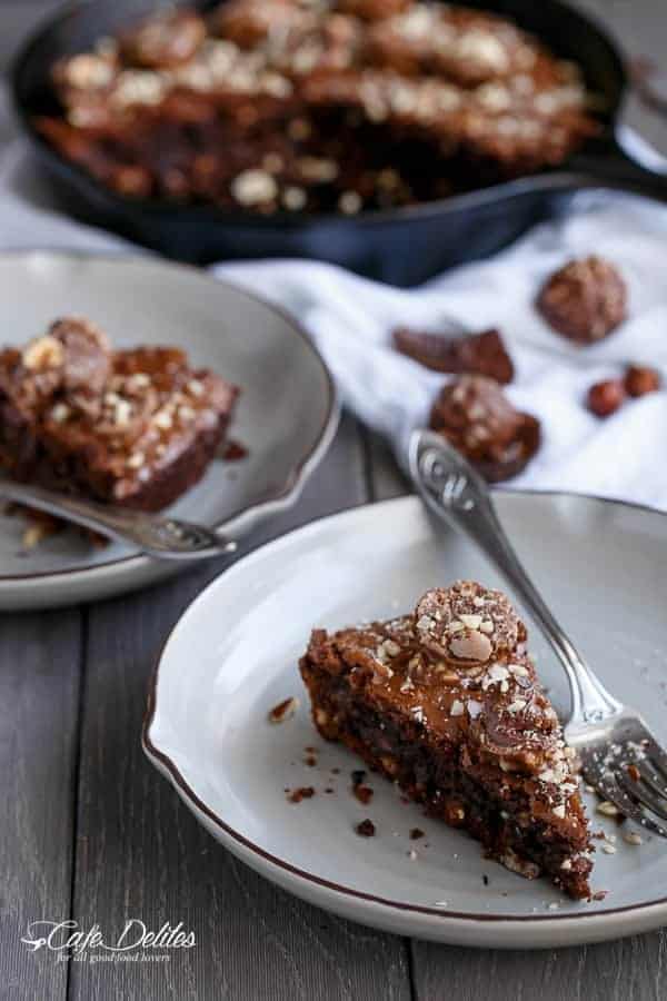 Ferrero Rocher Deep Dish Skillet Brownie Cookie | https://cafedelites.com