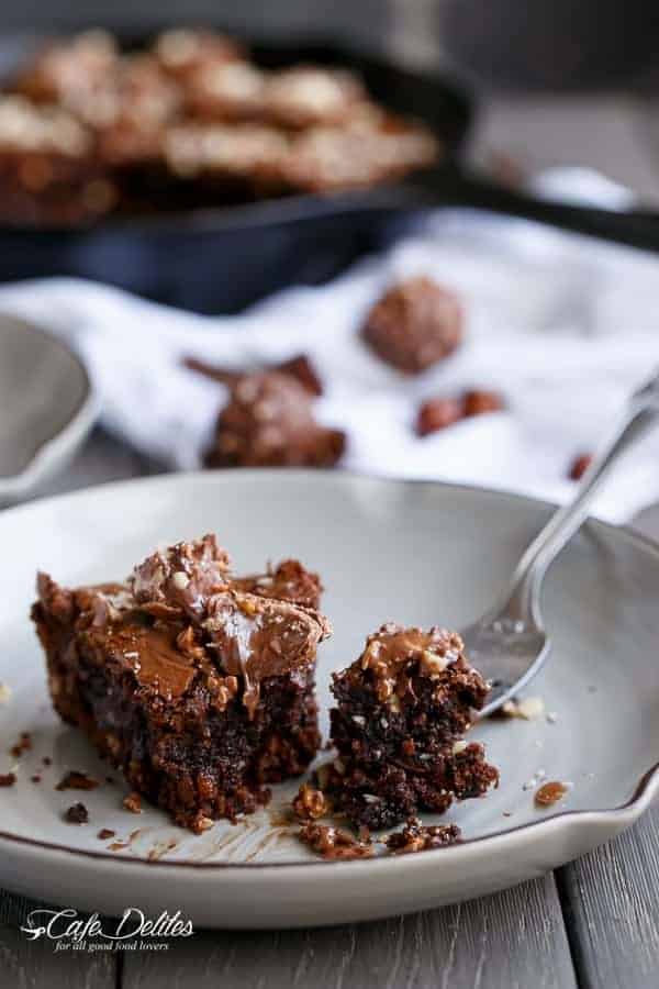 Ferrero Rocher Deep Dish Skillet Brownie Cookie | https://cafedelites.com