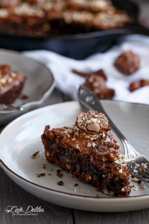 Ferrero Rocher Deep Dish Skillet Brownie Cookie | https://cafedelites.com