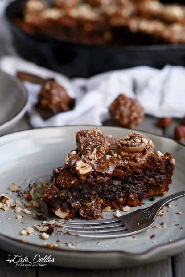 Ferrero Rocher Deep Dish Skillet Brownie Cookie | https://cafedelites.com