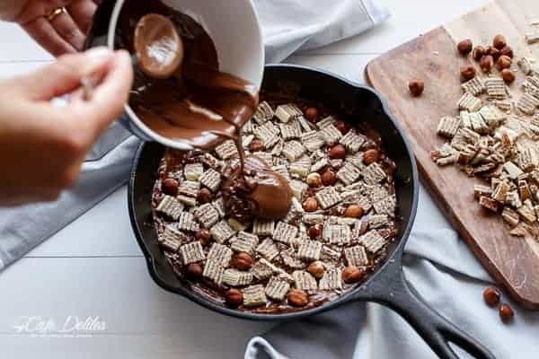 Ferrero Rocher Deep Dish Skillet Brownie Cookie | https://cafedelites.com