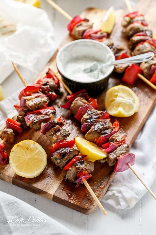 Greek Lamb Souvlaki With A Garlic Yogurt Dip 