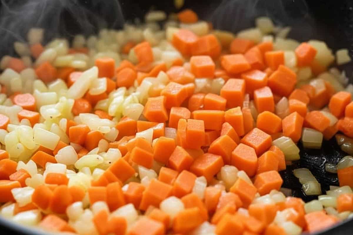 Onion and carrot in a large skillet.