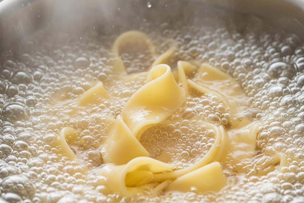 Pappardelle in a boiling water.