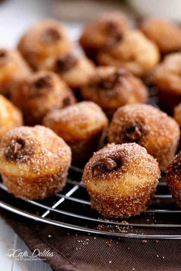 Nutella Churro Donut Holes | https://cafedelites.com