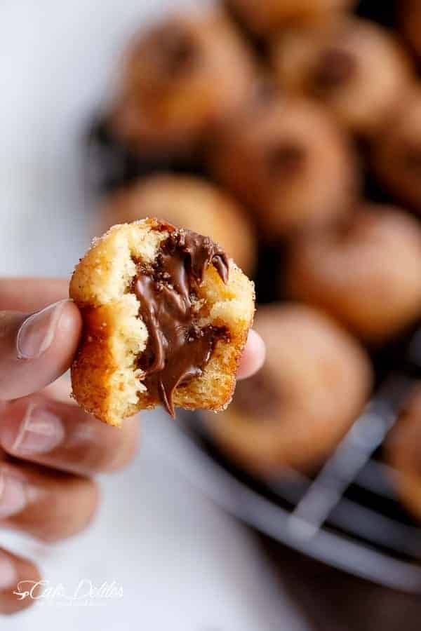 Nutella Churro Donut Holes | https://cafedelites.com