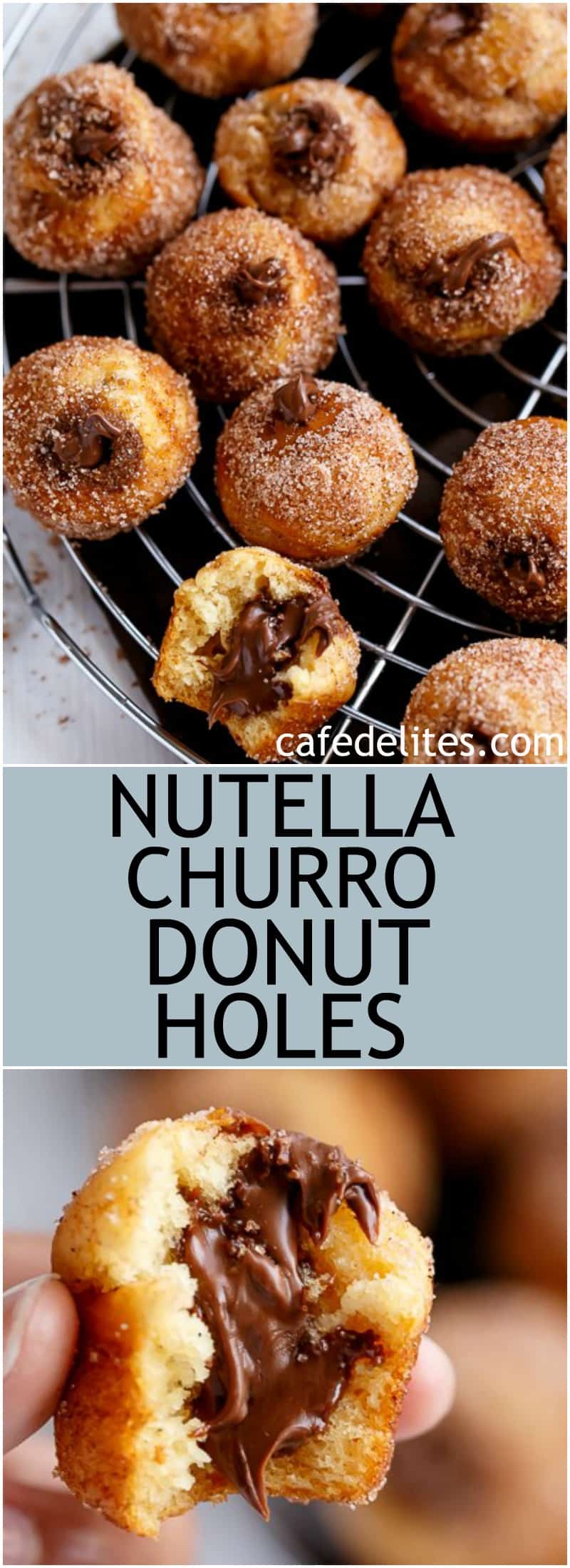 Nutella Churro Donut Holes | https://cafedelites.com