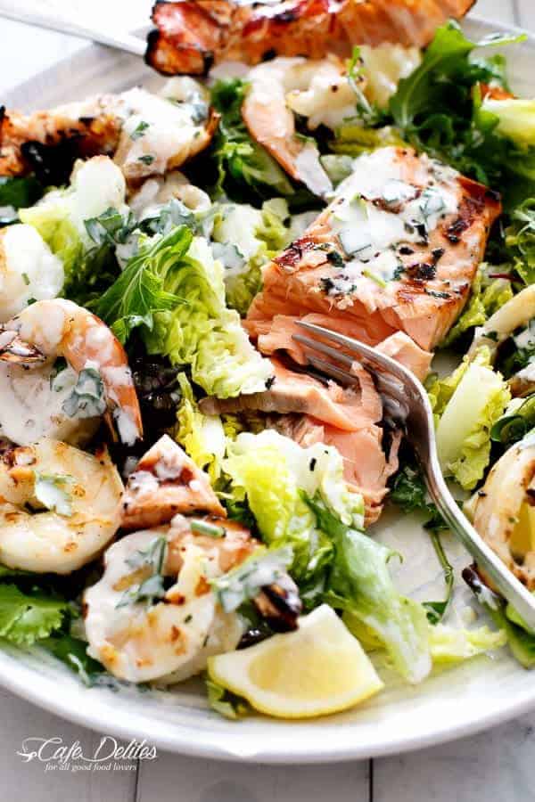 Barbecued Seafood Salad with Garlicky Yogurt Dressing