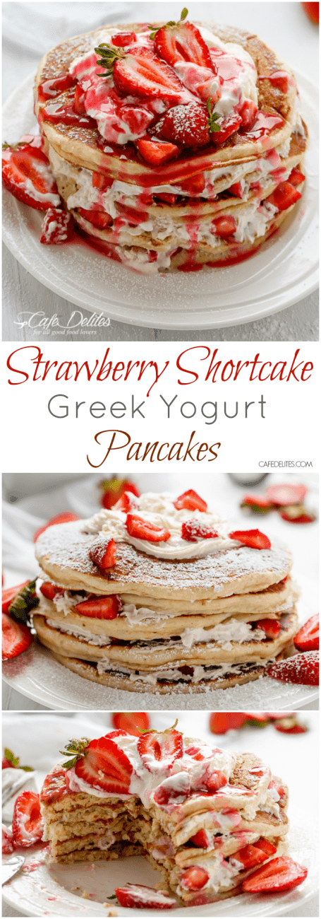 Strawberry Shortcake Pancakes | https://cafedelites.com