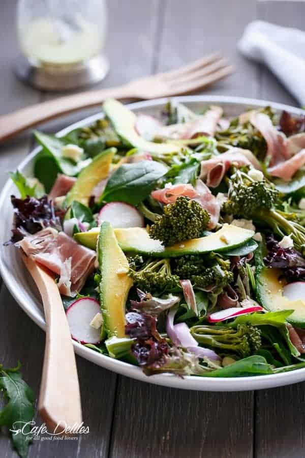  Feta And Avocado Salad with a Dijon Dressing Broccolini, Prosciutto, Feta And Avocado Salad