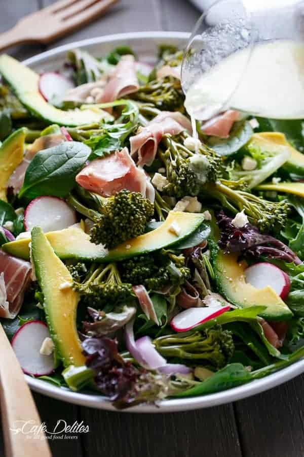  Feta And Avocado Salad with a Dijon Dressing Broccolini, Prosciutto, Feta And Avocado Salad