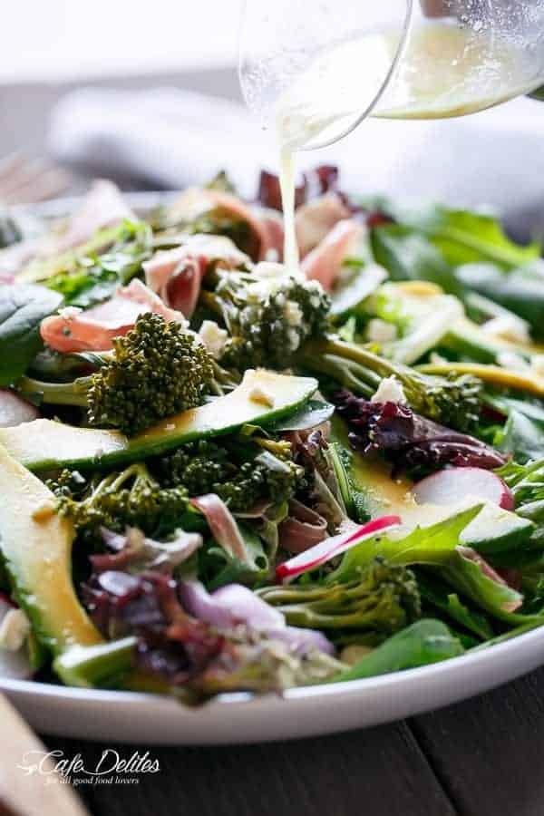  Feta And Avocado Salad with a Dijon Dressing Broccolini, Prosciutto, Feta And Avocado Salad