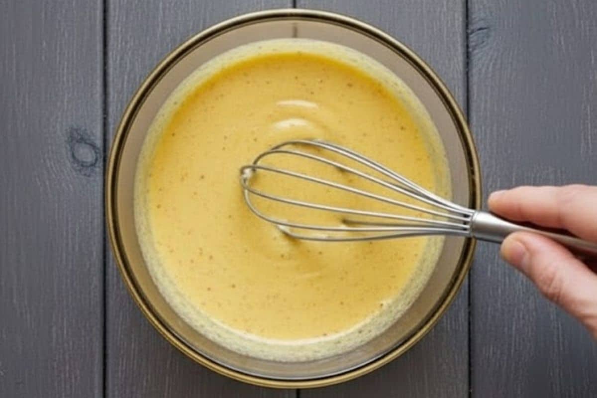 Combine the oil, mustard, garlic, water, and salt in a bowl and whisk - 7