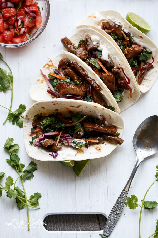 one of those experimental things that works and you want to kiss yourself Korean Bulgogi Bbq Beef Tacos