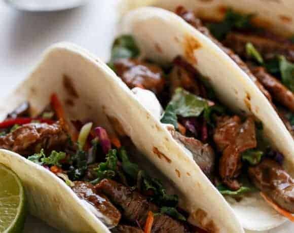Korean Bulgogi Bbq Beef Tacos with Kale Slaw | https://cafedelites.com
